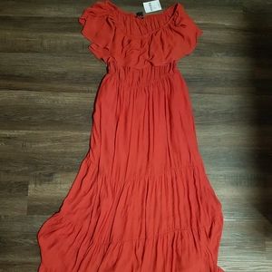 Red off the shoulder maxi dress